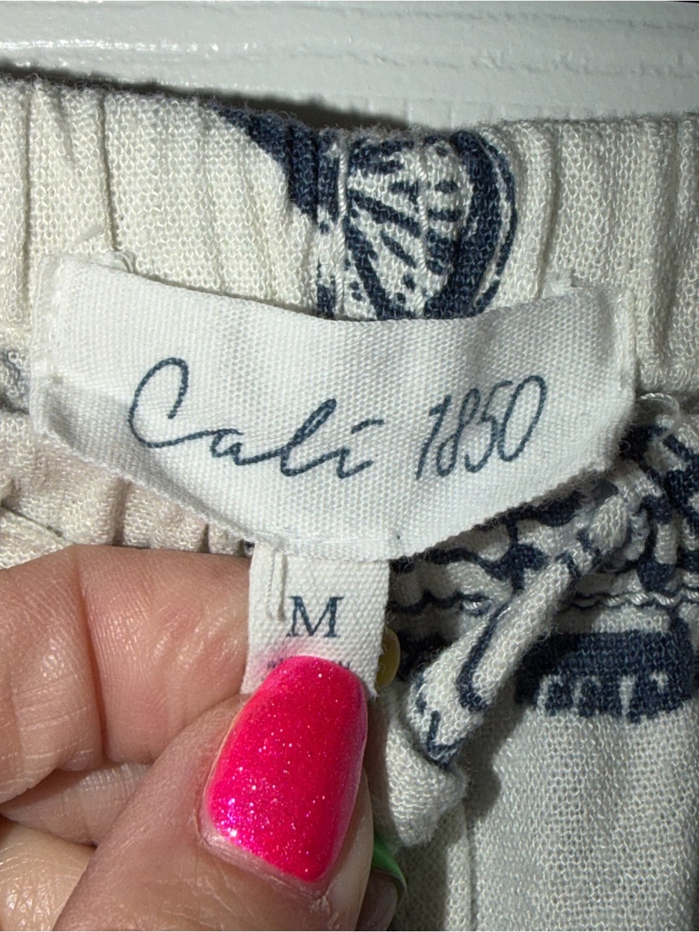 Cali 1850 Cream and Navy Tropical Print Pants - Picture 3 of 6